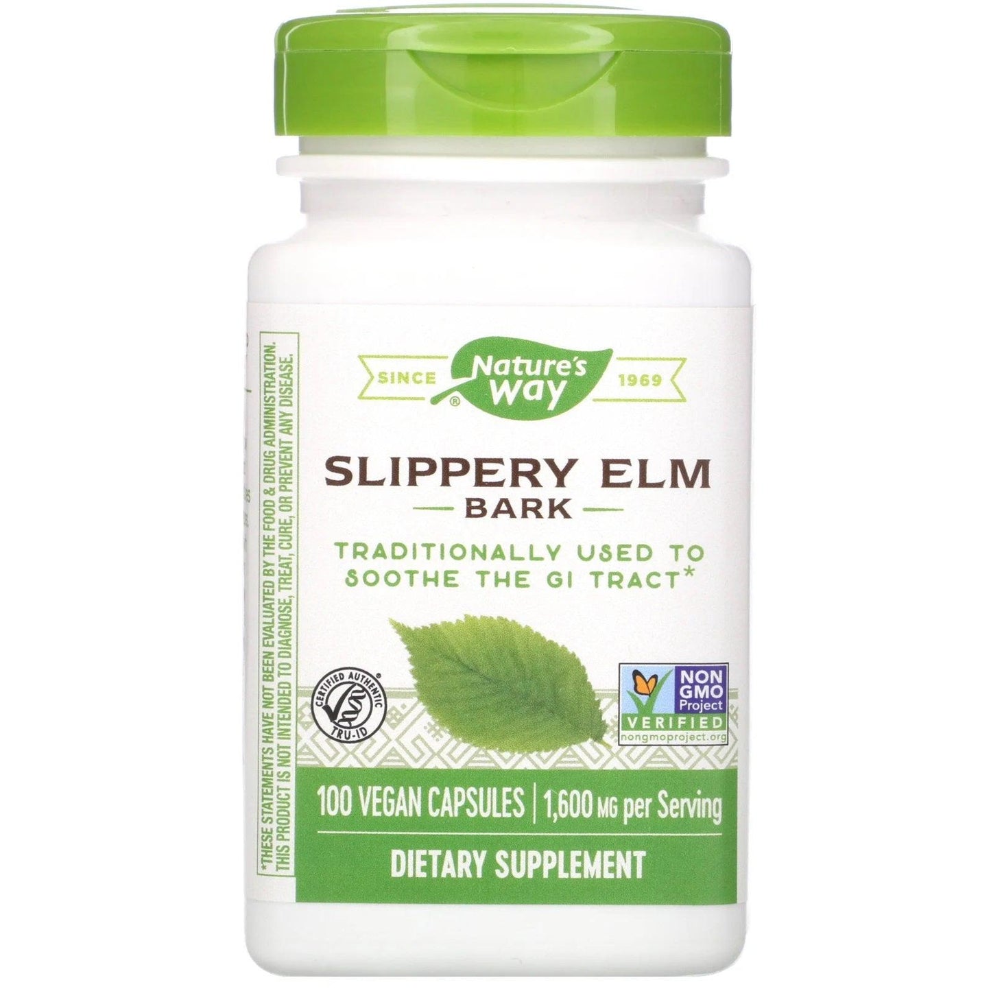 Slippery Elm Bark 1600mg, 100 Vegan Capsules - Natures Way - welzo