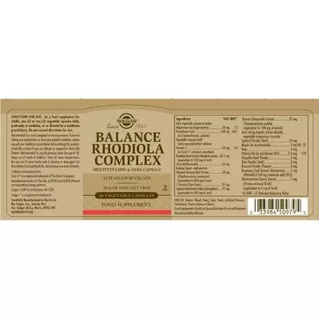 Solgar Balance Rhodiola Complex Vegetable Capsules Pack of 60