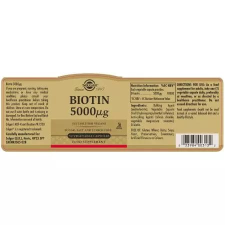 Solgar Biotin 5000 ug Vegetable Capsules Pack of 50