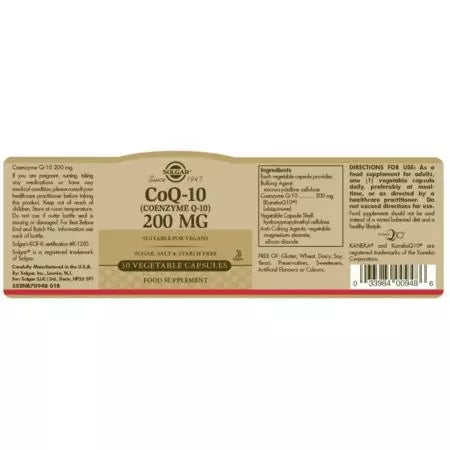 Solgar Coq10 (Coenzyme Q10) 200 mg pacchetto di capsule vegetali di 30