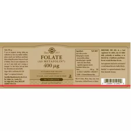 Solgar Folate (as Metafolin) 400 ug Tablets Pack of 100