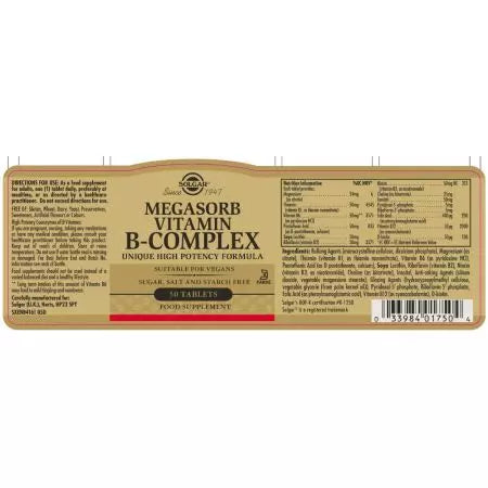 Solgar Megasorb Vitamina BComplex Tablete de înaltă potență Pack de 50