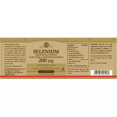 Solgar Selenium (Levadura) Paquete de tabletas de 200 ug de 50