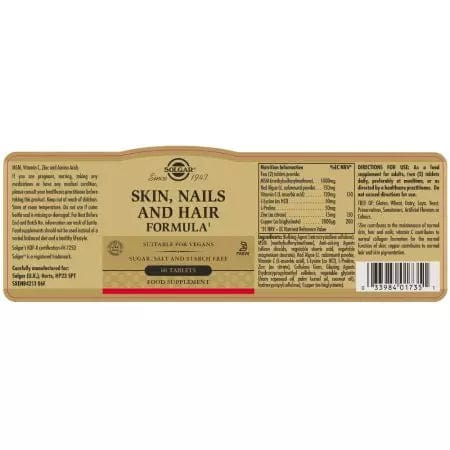 Piel solgar, uñas y tabletas para el cabello