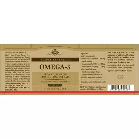 „Solgar“ trigubo stiprumo „Omega3“ minkštynių pakuotė iš 50