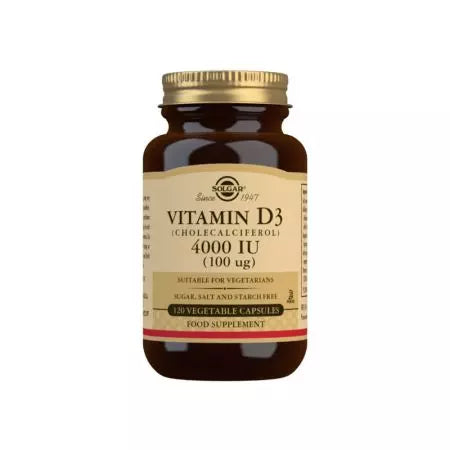 Solgar Vitamina D3 (Cholecalciferol) 4000 UI (100 ug) Cápsulas de vegetales Paquete de 120