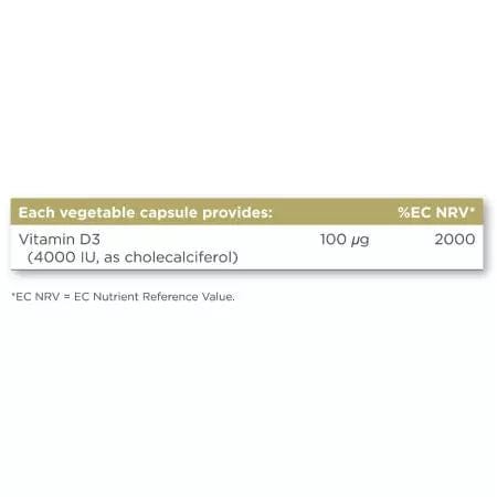 Solgar Vitamin D3 (Cholecalciferol) 4000 IU (100 ug) Vegetable Capsules Pack of 120