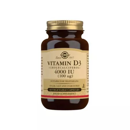 Solgar Vitamin D3 (Cholecalciferol) 4000 IU (100 ug) Vegetable Capsules Pack of 60