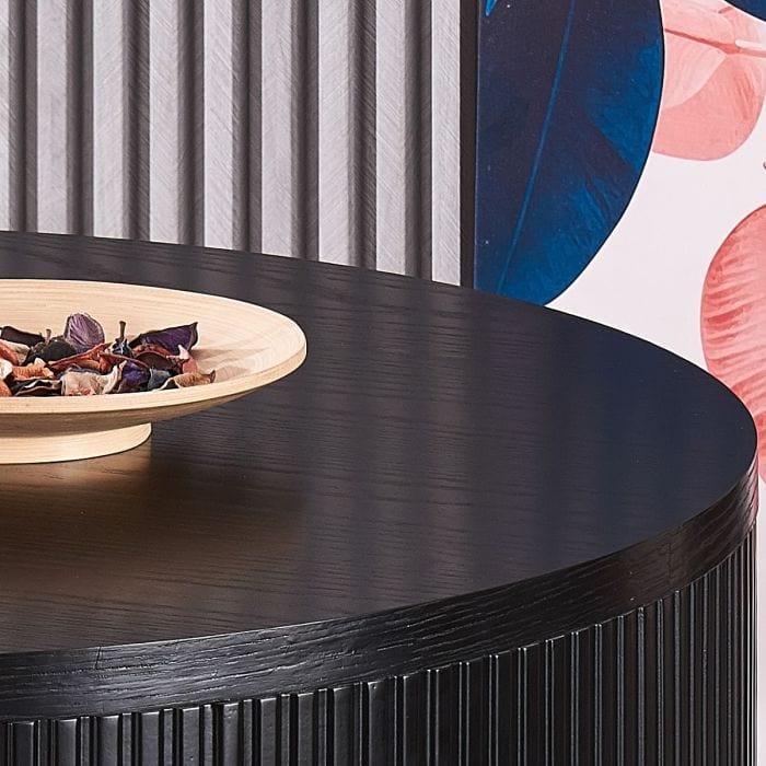 Sombra Round Black Couchtisch - geriffelter Holzkorn -Effekt, 100 cm breit, keine Baugruppe erforderlich