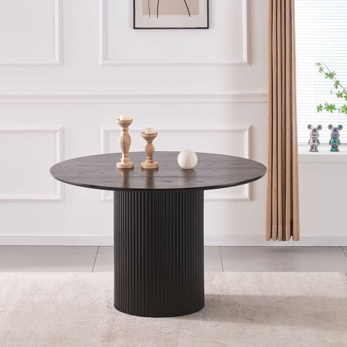 Sombra Round White Dining Table - 120cm, φαινόμενο κόκκων ξύλου με σταθμισμένη βάση (αντίγραφο)