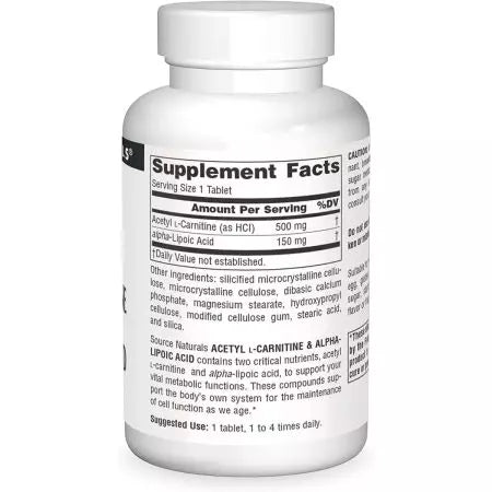 Quelle Naturals Acetyllcarnitin & Alphaliposäure 650 mg 60 Tabletten