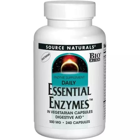 Lähde Naturals Essential päivittäiset entsyymit 500 mg 240 kasvisruokaa kapselia