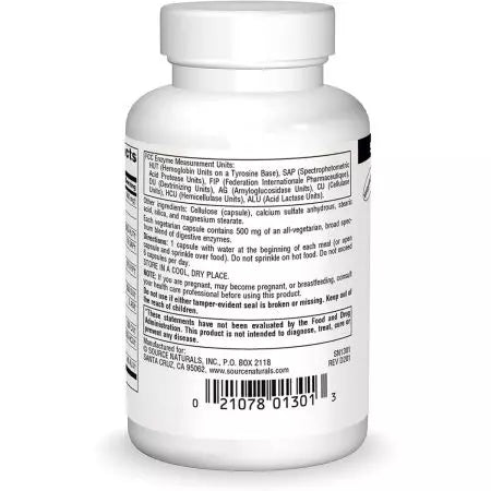 Source Naturals Essential Enzymes quotidiennes 500 mg 60 capsules végétariennes