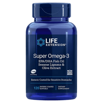 Super Omega-3 EPA/DHA Fish Oil, Sesame Lignans & Olive Extract, 120 Enteric Coated Softgels - Life Extension - welzo