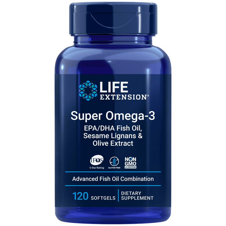 Super Omega-3, EPA/DHA with Sesame Lignans Olive Fruit Extract - 120 Softgels - Life Extension - welzo