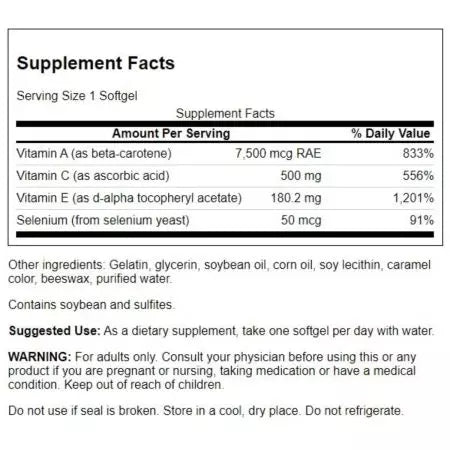 Swanson Aces A -vitamiini, C, E & Seleeni 60 Softgel