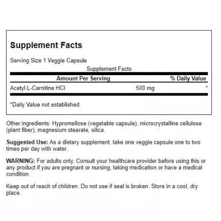 Swanson acetilgarnitīns 500 mg 240 veg kapsulas