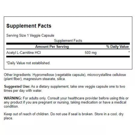 Swanson Acetyl Lcarnitine 500mg 100 veg κάψουλες