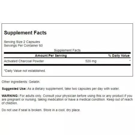 Swanson Activated Charcoal 260 mg 120 Capsules