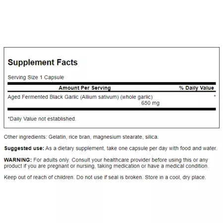 Swanson érlelt fekete fokhagyma 650 mg 30 kapszula