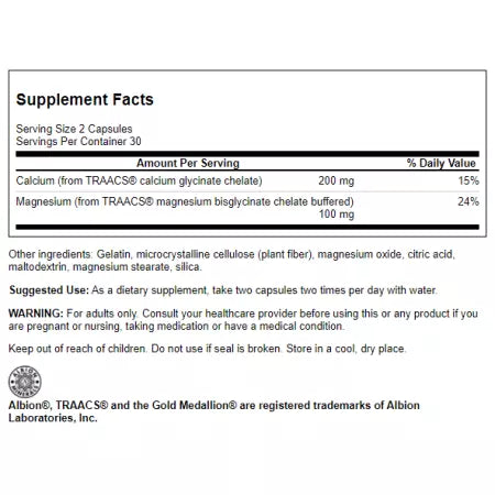 Swanson Albion Calcium & Magnesium 60 Capsules