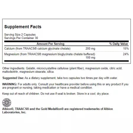 Swanson Albion Calcium & Magnesium 60 Capsules