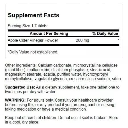 Swanson Apple Cider Vinegar 200 mg 120 Tablets