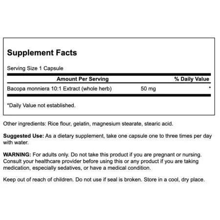 Swanson Bacopa Monniera 10: 1 ekstrakt 50 mg 90 kapslit