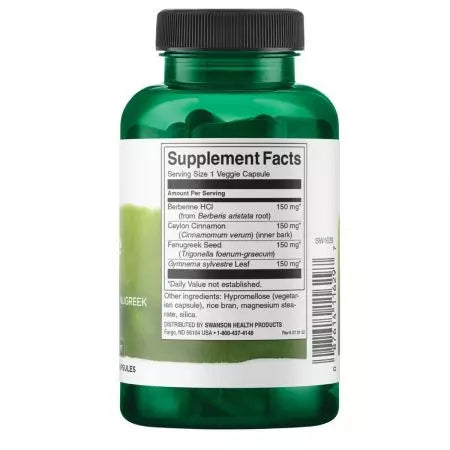 Complex berberină Swanson cu scorțișoară, gimnemă și fenugreek 90 de capsule vegetariene