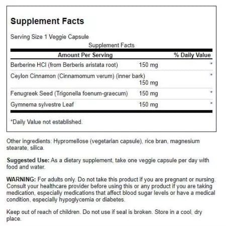 „Swanson Berberine“ kompleksas su cinamonu, „Gymnema & Fenugreek 90“ vegetariškomis kapsulėmis