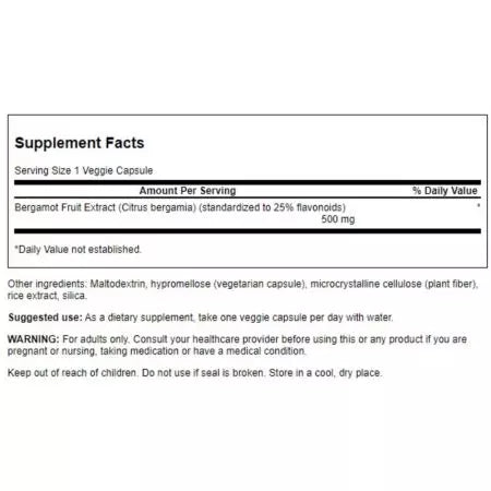 Extrait de bergamote de Swanson 500 mg 30 capsules de légumes