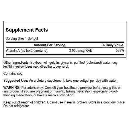 Swanson Beta Carotene 10.000iu (3 000 mcg) 100 Softgels