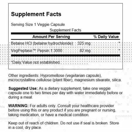 Swanson Betaine HCl Hydrochloric Acid with Pepsin 250 veg capsules