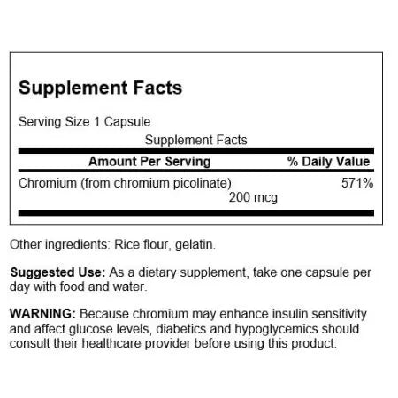 Swanson cromo picolinate 200 mcg 100 cápsulas