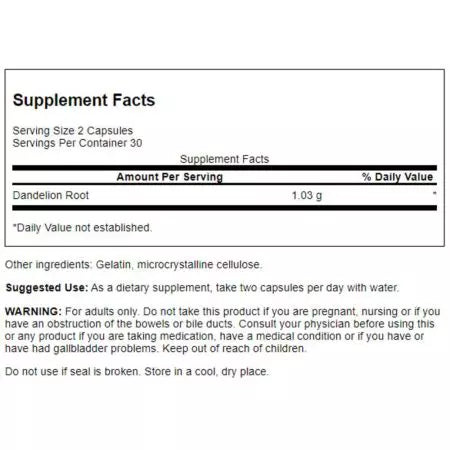 Racine de pissenlit de Swanson 515 mg 60 capsules