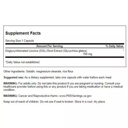 Swanson DGL DETGLYCIRRIRRIZADO Extracto de raíz de regaliz 700mg 90 cápsulas