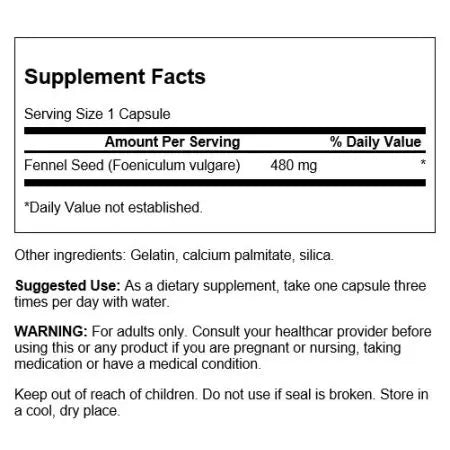 Semilla de hinojo de Swanson 480 mg 100 cápsulas