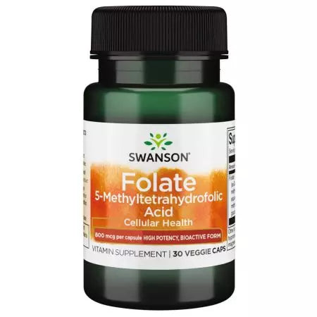 Swanson folāts 5metiltetrahidrofolskābes 800 mcg (1 360 mcg DFE) 30 veg vāciņi