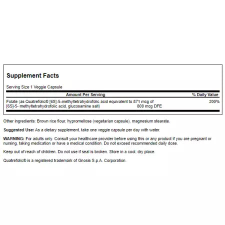 Swanson Folique 5méthyltetrahydrofolic 800 mcg (1 360 mcg dfe) 30 Caps de légumes