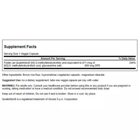 Swanson Folate 5Methyltetrahydrofolic Acid 800 mcg (1,360 mcg DFE) 30 Veg Caps