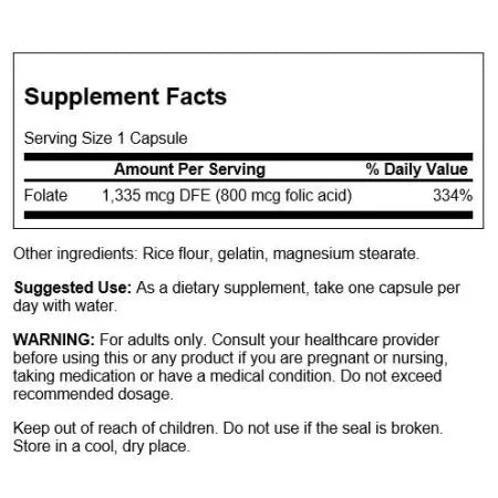 Swanson Folic Acid 800 MCG 250 κάψουλες