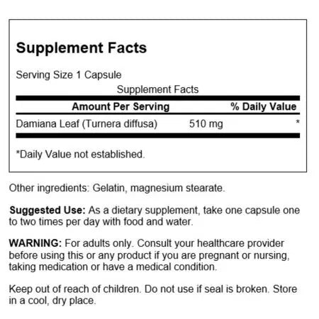 Swanson puni spektar Damiana 510 mg 100 kapsula