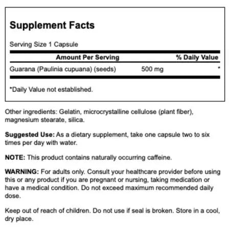 Swanson Full Spectrum Guarana 500 mg 100 kapszula