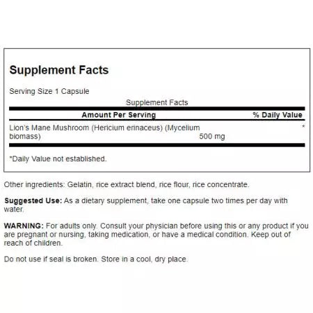 Swanson Full Spectrum Lion's Seen 500 mg 60 kapslit