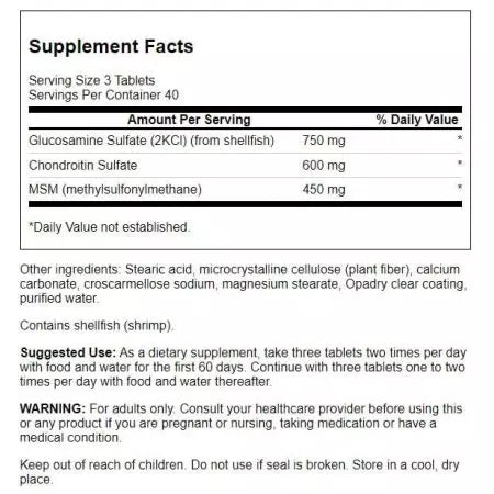 Δισκία Swanson Glucosamine, Chondroitin & MSM 120