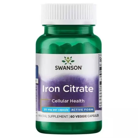 Swanson Iron Citrate 25mg 60 Veg Capsules