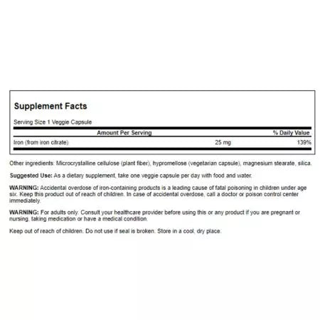 Swanson -rautasitraatti 25 mg 60 vihanneksen kapselia