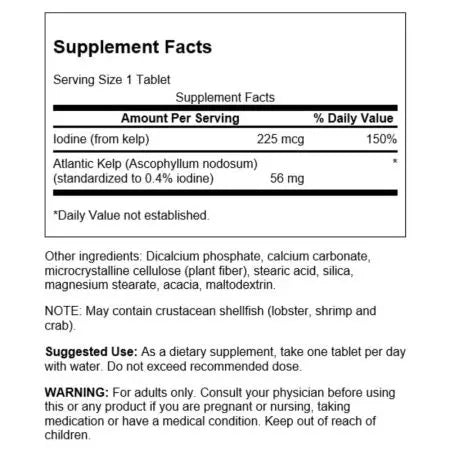 Swanson Kelp Iode Source 225 MCG 250 comprimés