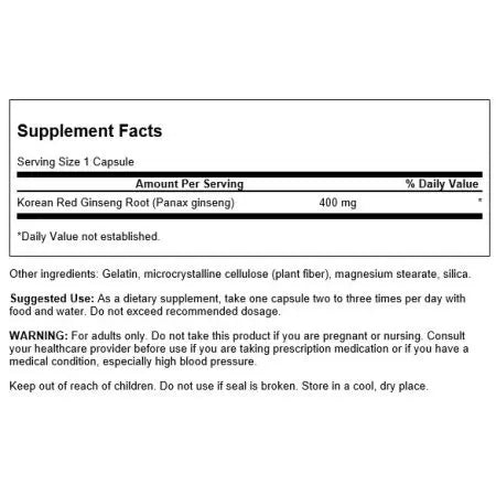 Swanson coreano rojo ginseng raíz 400 mg 90 cápsulas