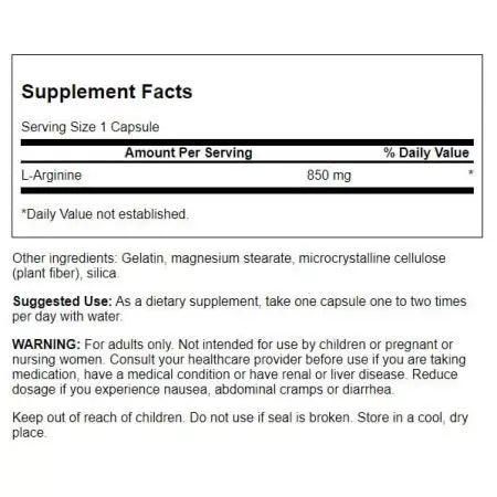 Swanson Larginine 850mg 90 cápsulas